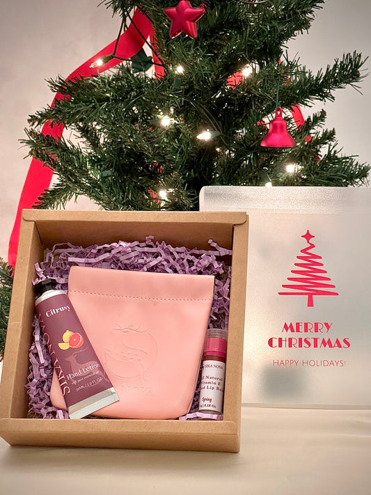 Travel kit- Hand lotion, Tinted lip balm, Pouch